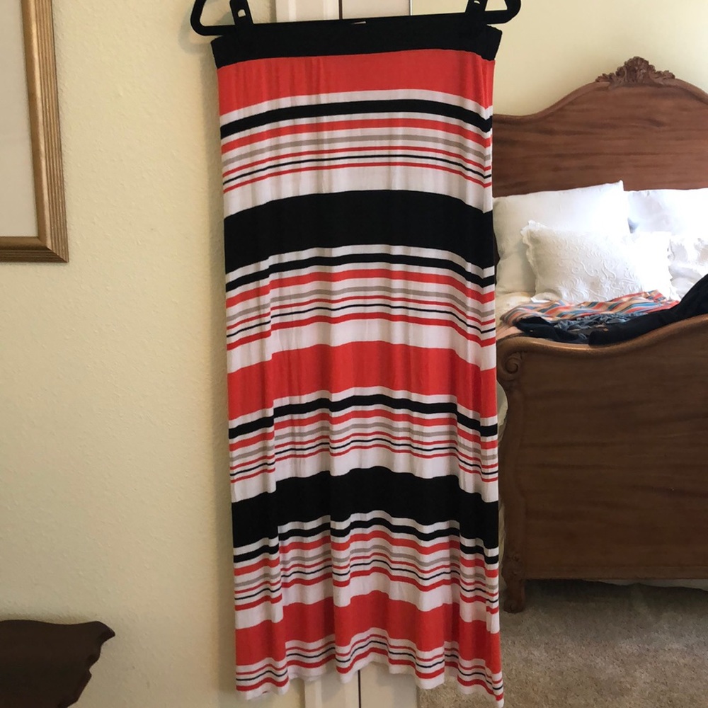 Michael Kors Orange and Black Stripe Maxi Skirt